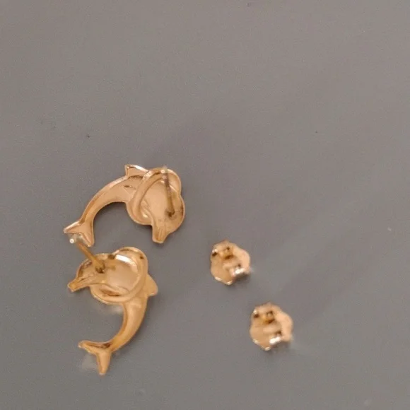 Dolphin 14 K Gold Earrings - Picture 7 of 12